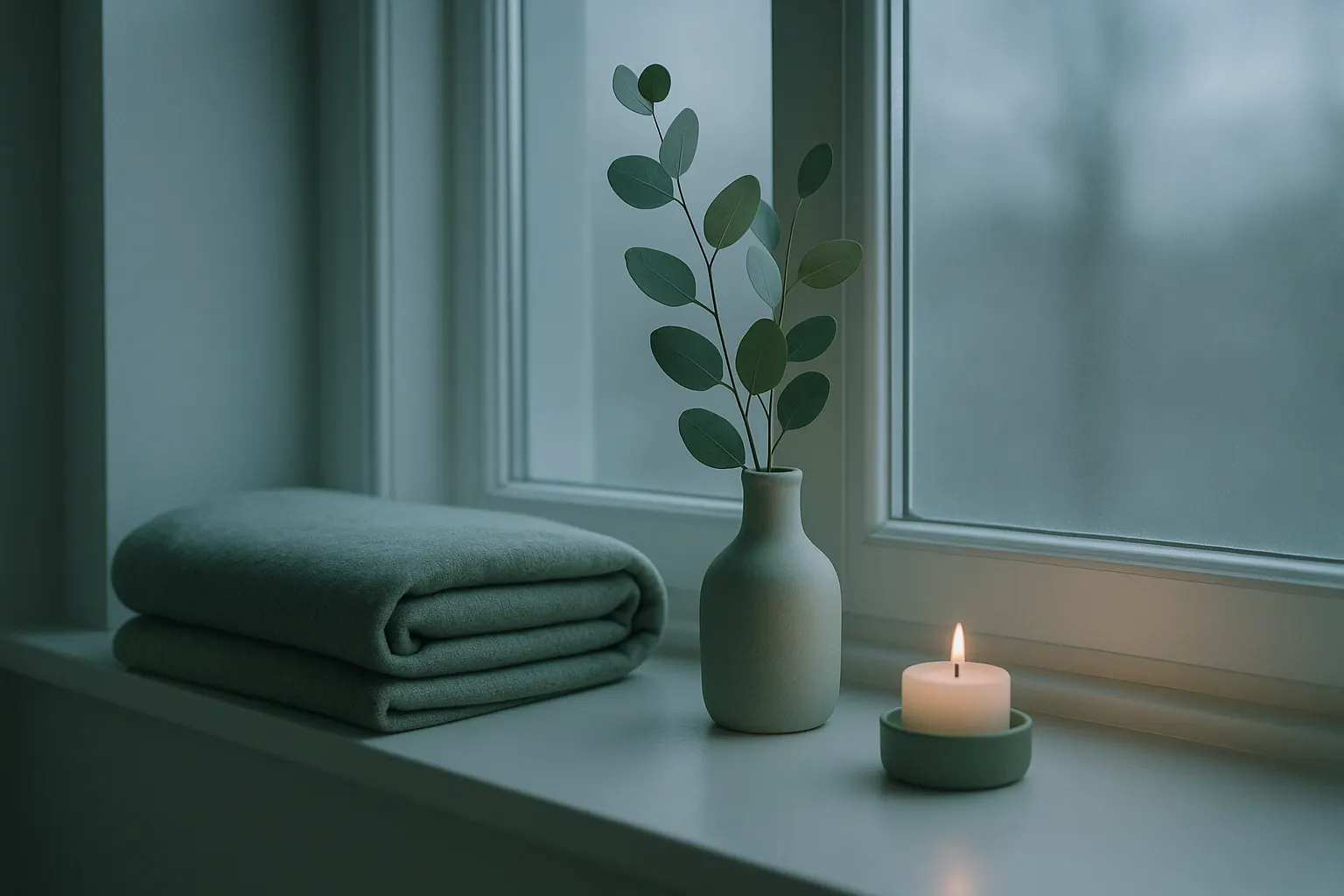 A softly lit morning scene, tea in hand, the kind of quiet that helps when worry arrives