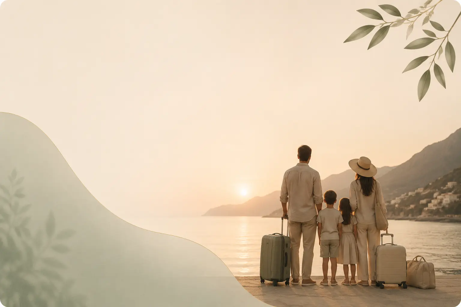 An adult child on a video call with their parents, a packed suitcase visible nearby